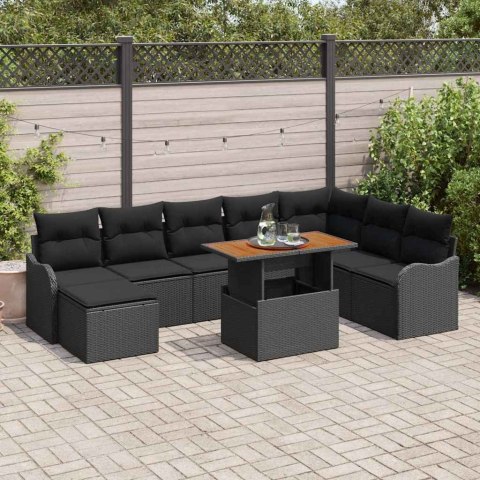 Zestaw Sof na Ogród z poduszką 9 pcs Czarny