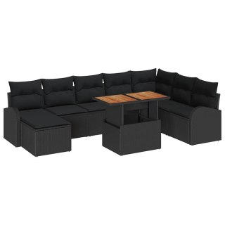Zestaw Sof na Ogród z poduszką 9 pcs Czarny
