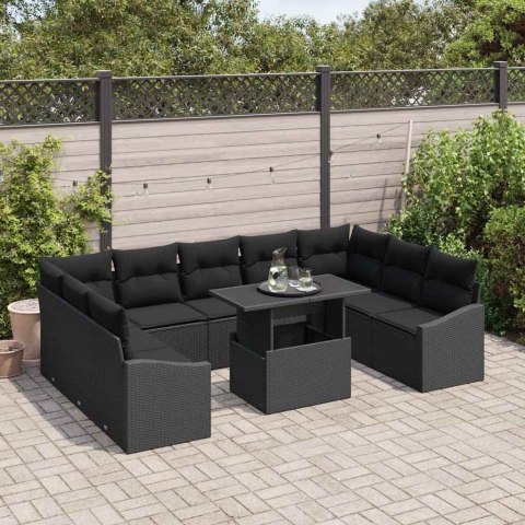 Zestaw Sof z poduszką 10 pcs Czarny polirattan