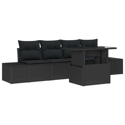 Zestaw Sof z poduszką 5 pcs Czarny polirattan