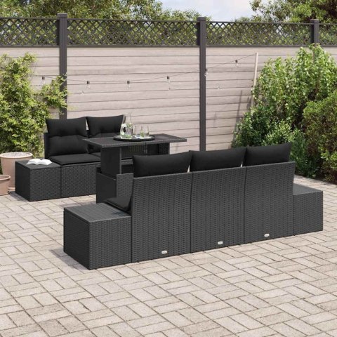 Zestaw Sof z poduszką 6 pcs Czarny polirattan
