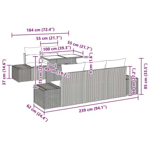 Zestaw Sof z poduszką 6 pcs Czarny polirattan