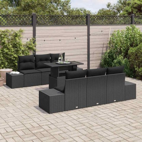 Zestaw Sof z poduszką 7 pcs Czarny polirattan