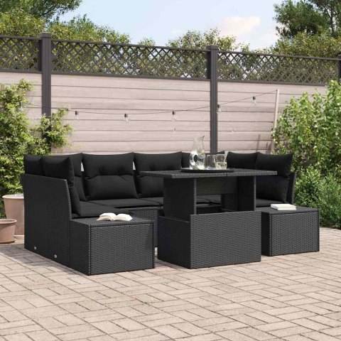 Zestaw Sof z poduszką 7 pcs Czarny polirattan