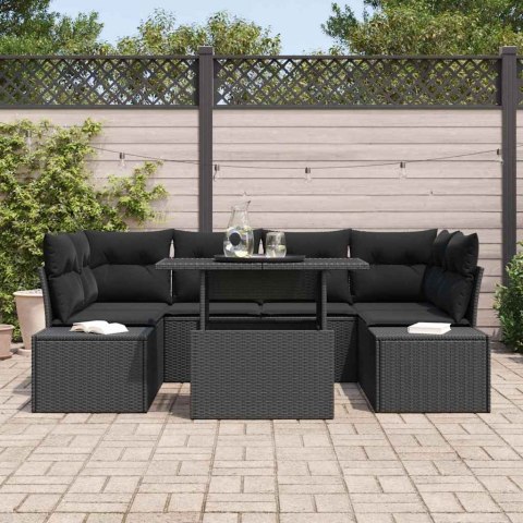 Zestaw Sof z poduszką 7 pcs Czarny polirattan