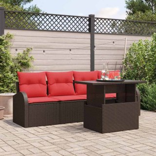 Zestaw Sof na Ogród z poduszką 5 pcs Brązowy Rattan poli