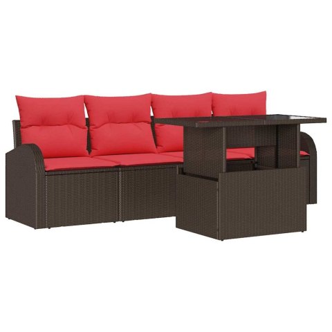 Zestaw Sof na Ogród z poduszką 5 pcs Brązowy Rattan poli