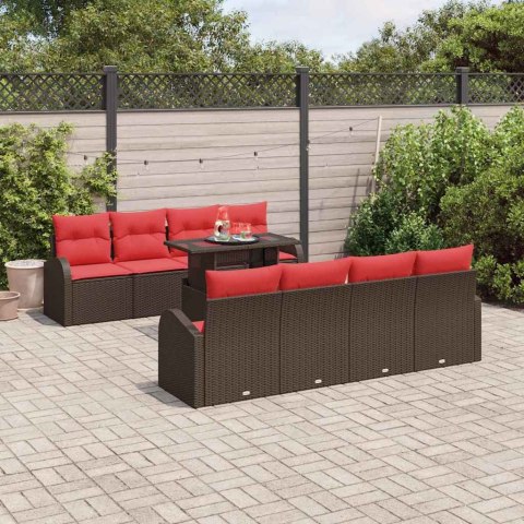 Zestaw Sof na Ogród z poduszką 9 pcs Brązowy Rattan poli