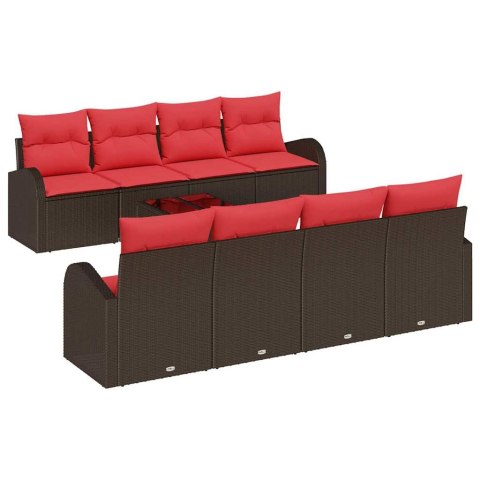Zestaw Sof z poduszką 9 pcs Beż i Czerwony polirattan