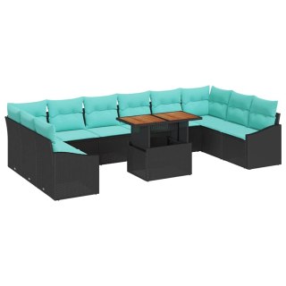 Zestaw do jadalni w ogrodzie 11 pcs Czarny i Turkusowy
