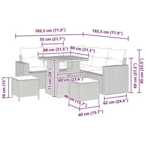Zestaw Sof na Ogród 8 pcs Szary polirattan